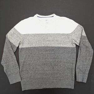 GAP unisex medium Cotton Poly Striped Light Dark Grey White Knit Sweater